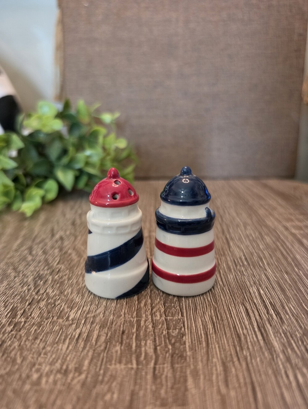 Nautical Red, White & Blue Lighthouse Mini Salt and Pepper Shakers Set